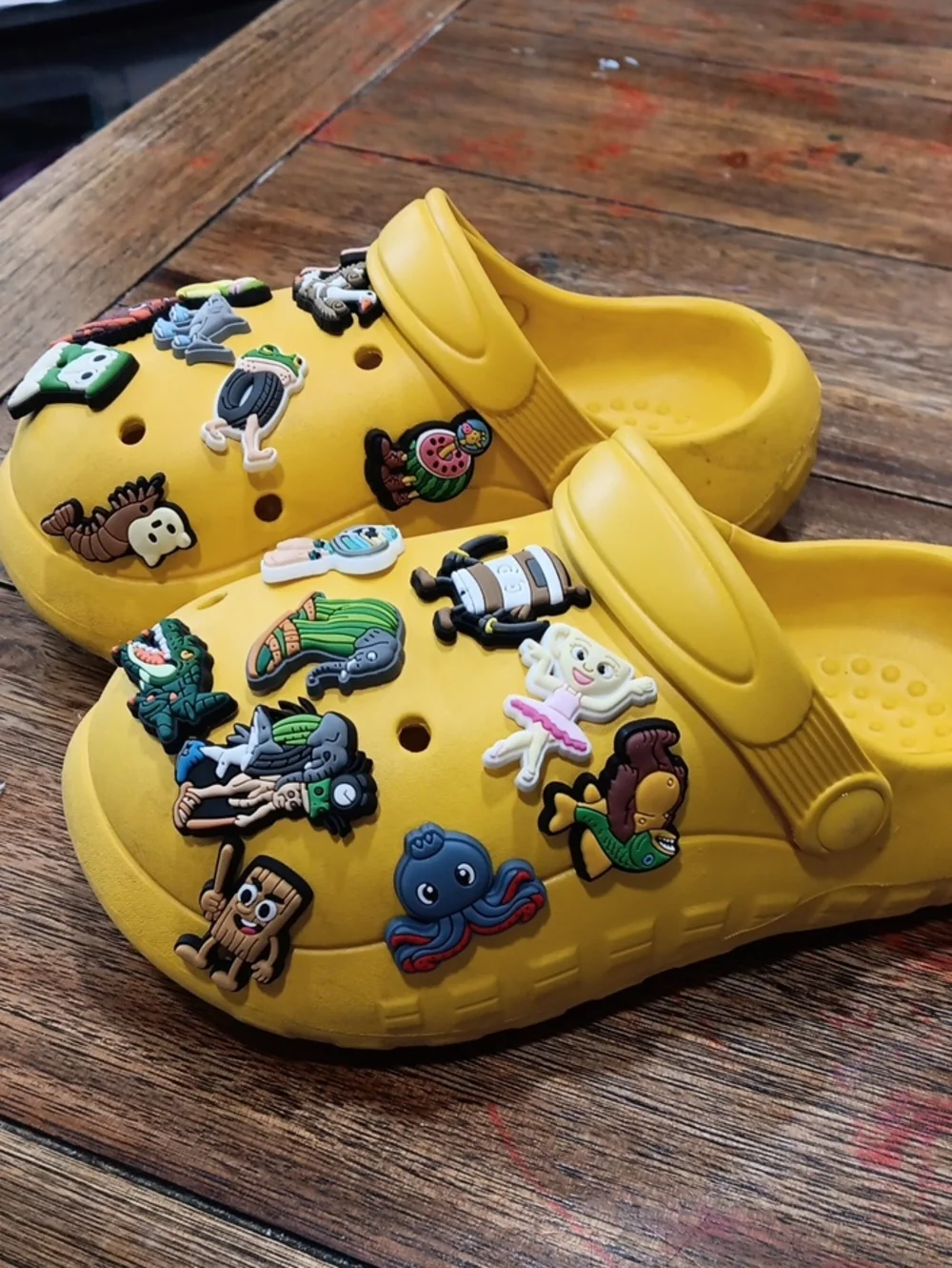 Yellow Kids Clog Shoes with Fun Charms